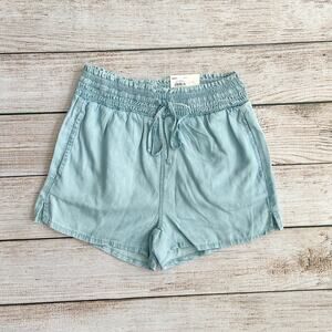 NWT SO Soft Shorts XS High Rise Pull On Lyocell Paperbag Waist Blue Lightweight
